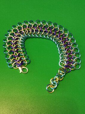 Sky blue, pale yellow, & Purple chain maille bracelet